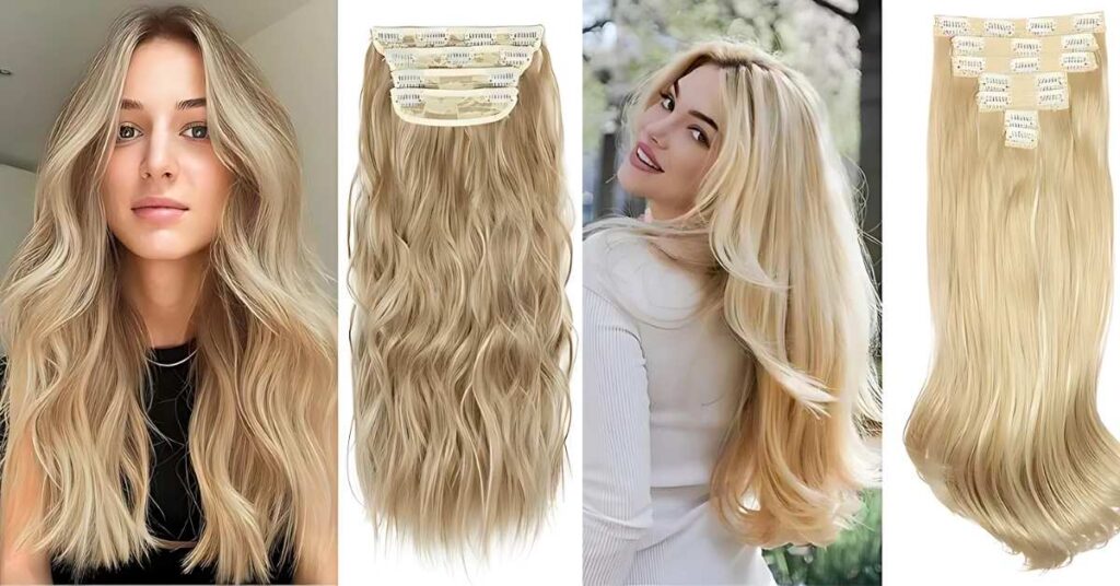 Blonde Clip In Hair Extensions wih a beautiful girl.
