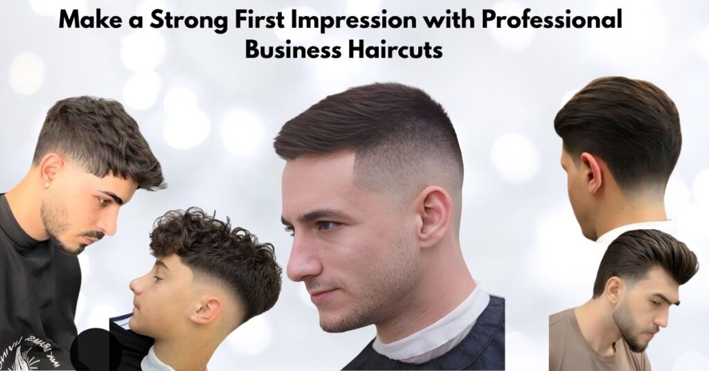 Collage showcasing various stylish and clean Professional Business Haircuts for men, highlighting modern, well-groomed styles suitable for a professional appearance.