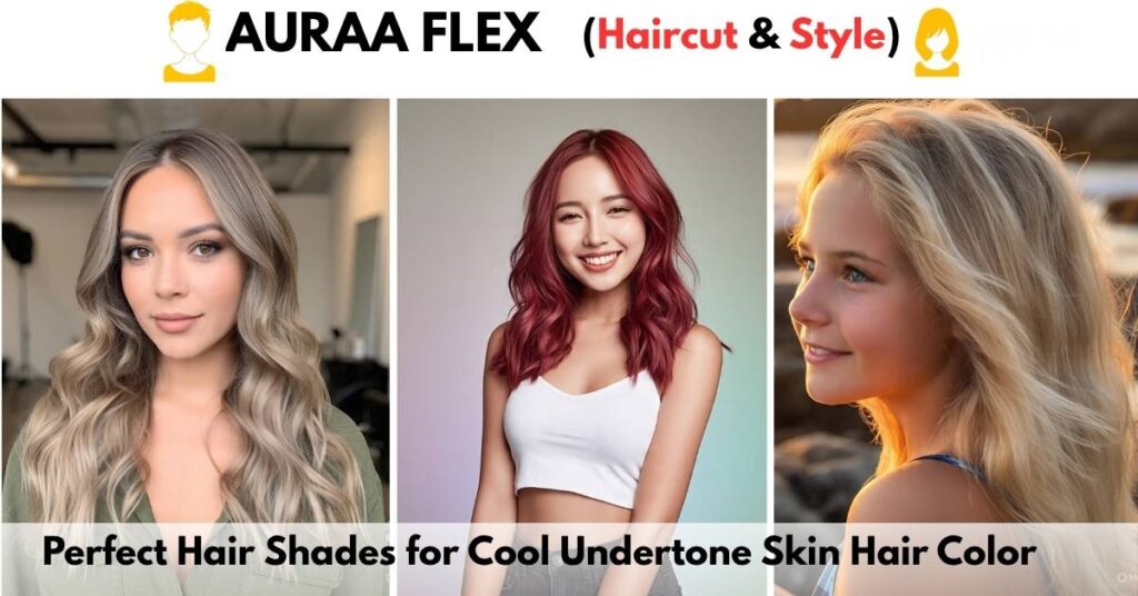 Cool undertone skin hair color guide showing ash blonde burgundy red perfect shades